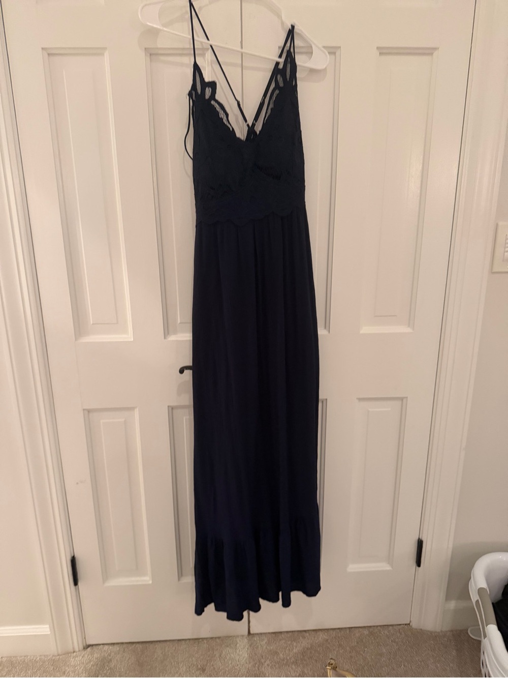 Navy Lace-Detail Maxi Dress